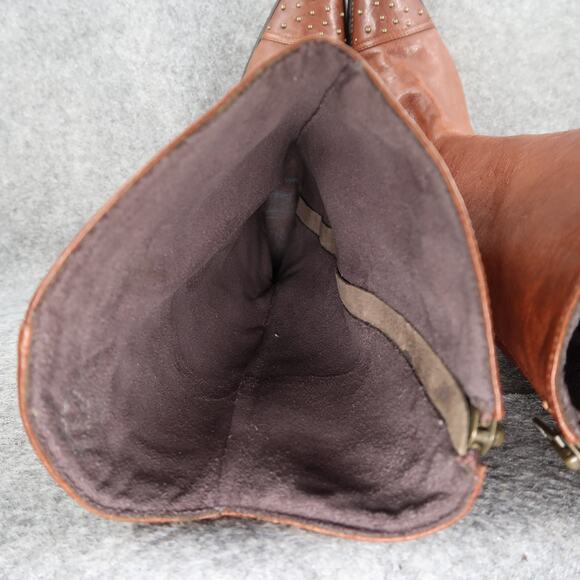 John Fluevog Boots Womens 6 Tall Riding Picnics Brie Brown Leather Studded Toe - Picture 12 of 16